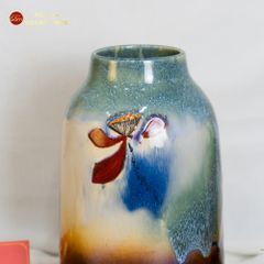 Lọ Hoa Cổ Đứng Men Chảy Họa Tiết Búp Sen