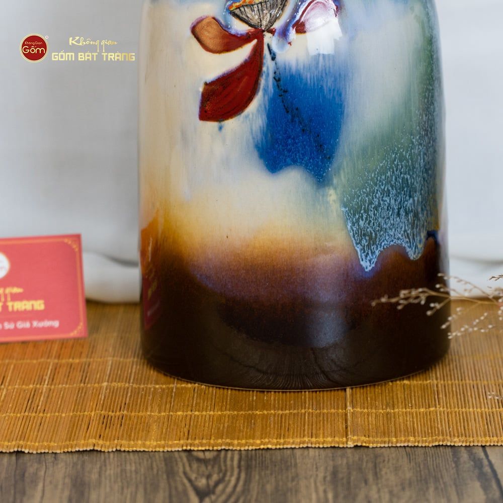 Lọ Hoa Cổ Đứng Men Chảy Họa Tiết Búp Sen