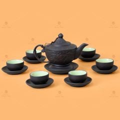 Bộ Ấm Trà Tử Sa Dáng Đèn Khắc Nổi