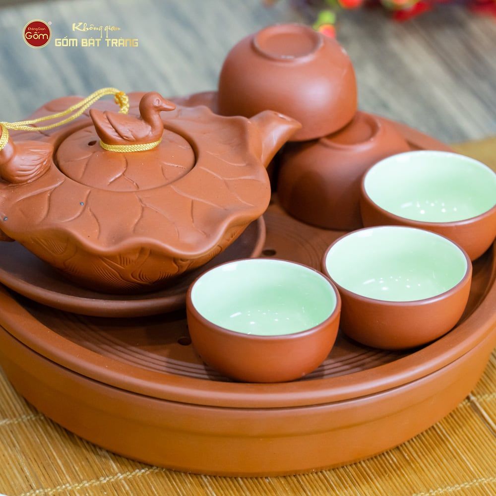 Bộ Ấm Trà Tử Sa Sen Vịt Khay Thủng
