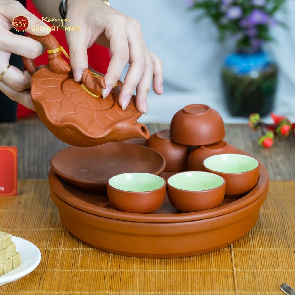 Bộ Ấm Trà Tử Sa Sen Vịt Khay Thủng