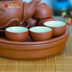 Bộ Ấm Trà Tử Sa Đắp Nổi Hoa Mẫu Đơn Khay Thủng