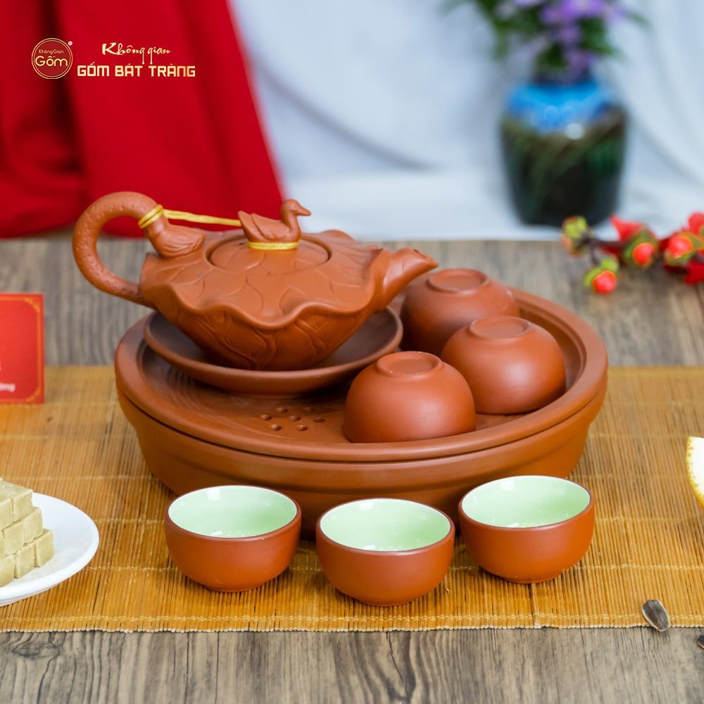 Bộ Ấm Trà Tử Sa Sen Vịt Khay Thủng