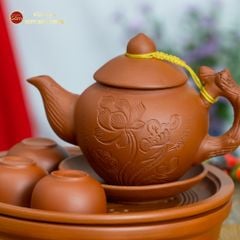 Bộ Ấm Trà Tử Sa Khắc Hoa Khay Thủng