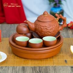 Bộ Ấm Trà Tử Sa Hoa Châm Khay Thủng
