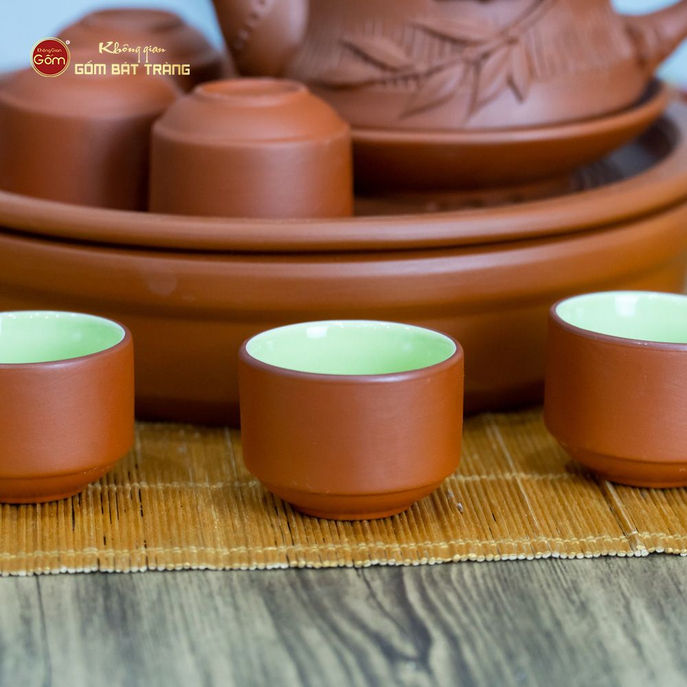 Bộ Ấm Trà Tử Sa Đắp Trúc Khay Thủng