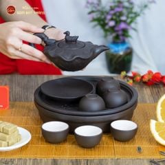 Bộ Ấm Trà Tử Sa Sen Vịt Khay Thủng