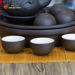Bộ Ấm Trà Tử Sa Đắp Nổi Hoa Sen Khay Thủng