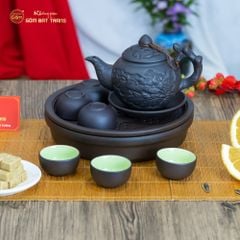 Bộ Ấm Trà Tử Sa Hoa Châm Khay Thủng