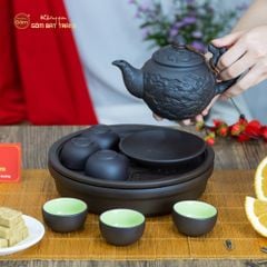 Bộ Ấm Trà Tử Sa Hoa Châm Khay Thủng