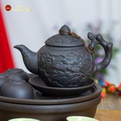 Bộ Ấm Trà Tử Sa Hoa Châm Khay Thủng