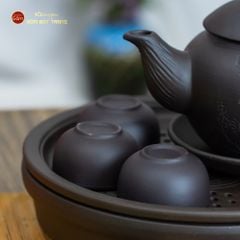 Bộ Ấm Trà Tử Sa Khắc Hoa Khay Thủng