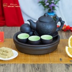 Bộ Ấm Trà Tử Sa Khắc Hoa Khay Thủng