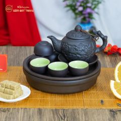 Bộ Ấm Trà Tử Sa Hoa Châm Khay Thủng