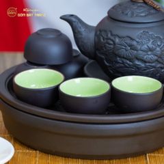 Bộ Ấm Trà Tử Sa Hoa Châm Khay Thủng