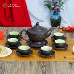Bộ Ấm Trà Tử Sa Dáng Đèn Khắc Nổi