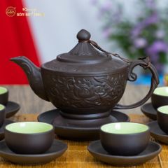 Bộ Ấm Trà Tử Sa Dáng Đèn Khắc Nổi