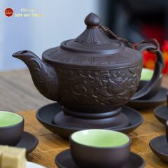 Bộ Ấm Trà Tử Sa Dáng Đèn Khắc Nổi