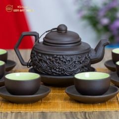 Bộ Ấm Trà Tử Sa Hoa Dây Đắp Nổi