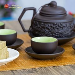 Bộ Ấm Trà Tử Sa Hoa Dây Đắp Nổi