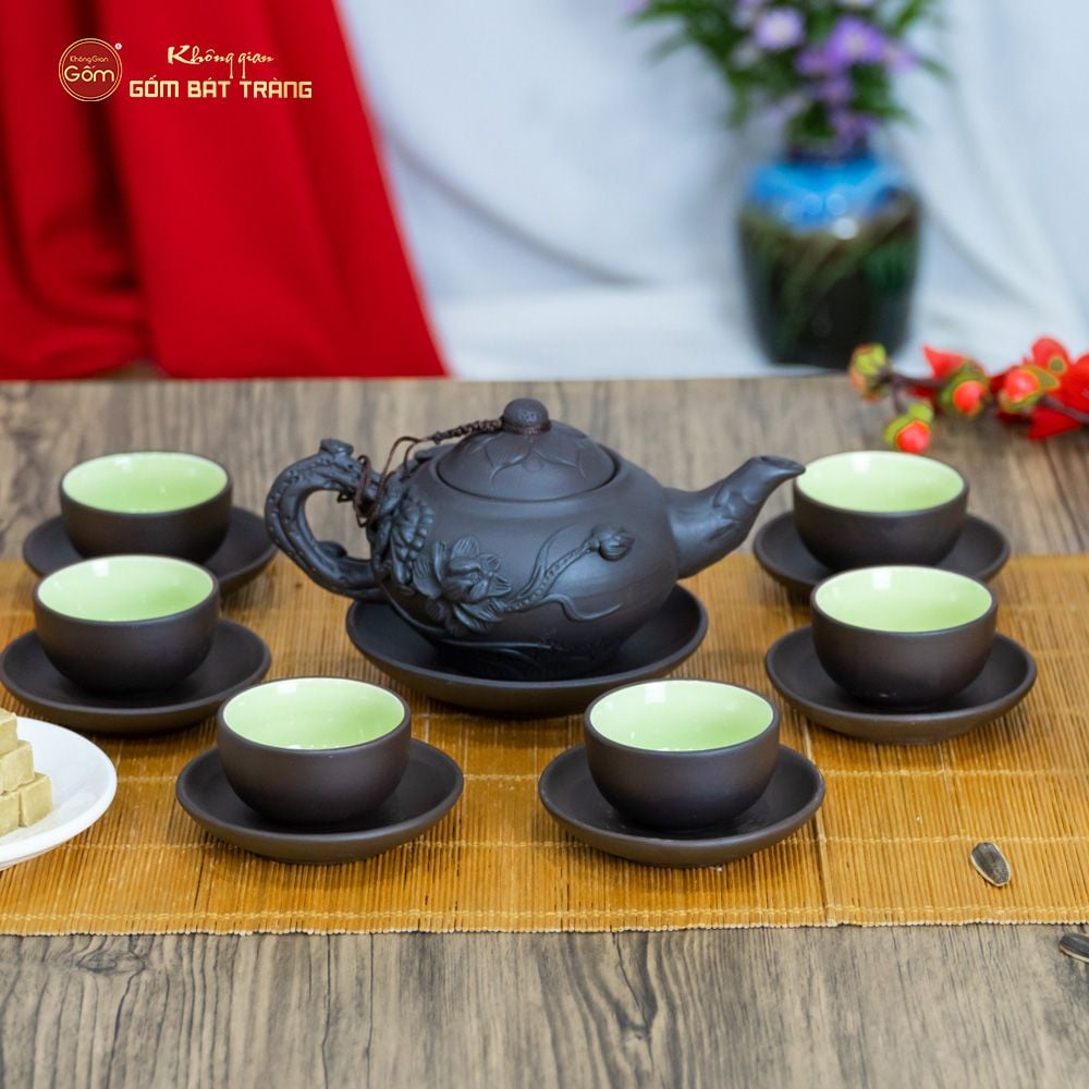 Bộ Ấm Trà Tử Sa Đắp Nổi Hoa Mai