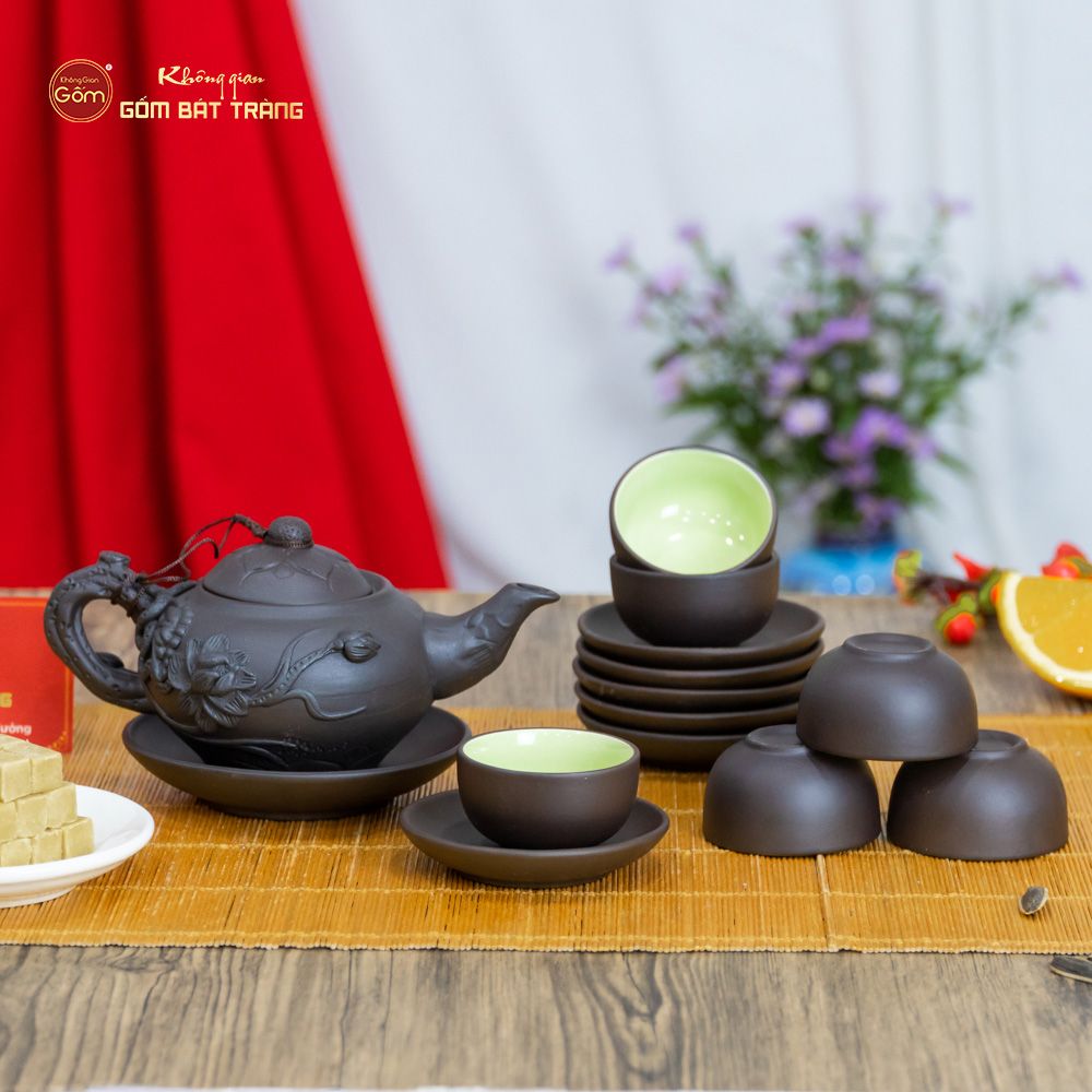 Bộ Ấm Trà Tử Sa Đắp Nổi Hoa Mai