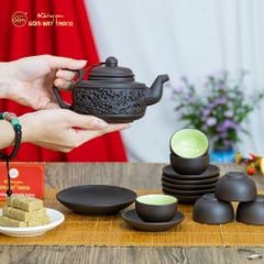 Bộ Ấm Trà Tử Sa Hoa Dây Đắp Nổi