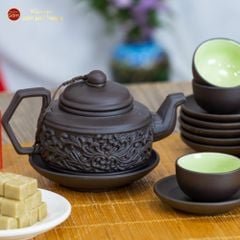 Bộ Ấm Trà Tử Sa Hoa Dây Đắp Nổi