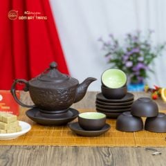 Bộ Ấm Trà Tử Sa Dáng Đèn Khắc Nổi