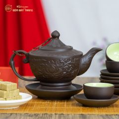 Bộ Ấm Trà Tử Sa Dáng Đèn Khắc Nổi