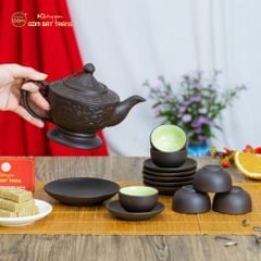 Bộ Ấm Trà Tử Sa Dáng Đèn Khắc Nổi
