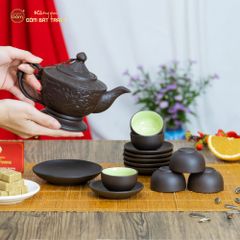 Bộ Ấm Trà Tử Sa Dáng Đèn Khắc Nổi
