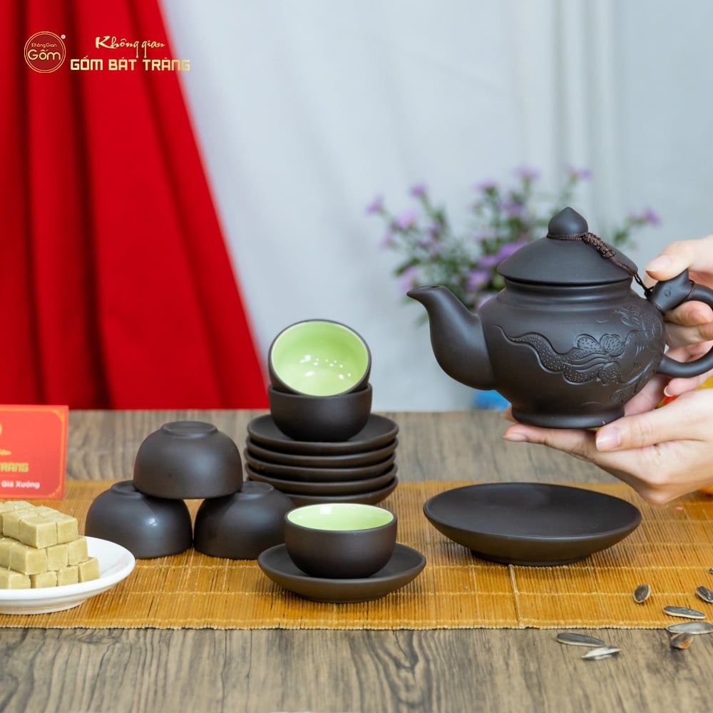 Bộ Ấm Trà Tử Sa Quai Rồng Tách Lót