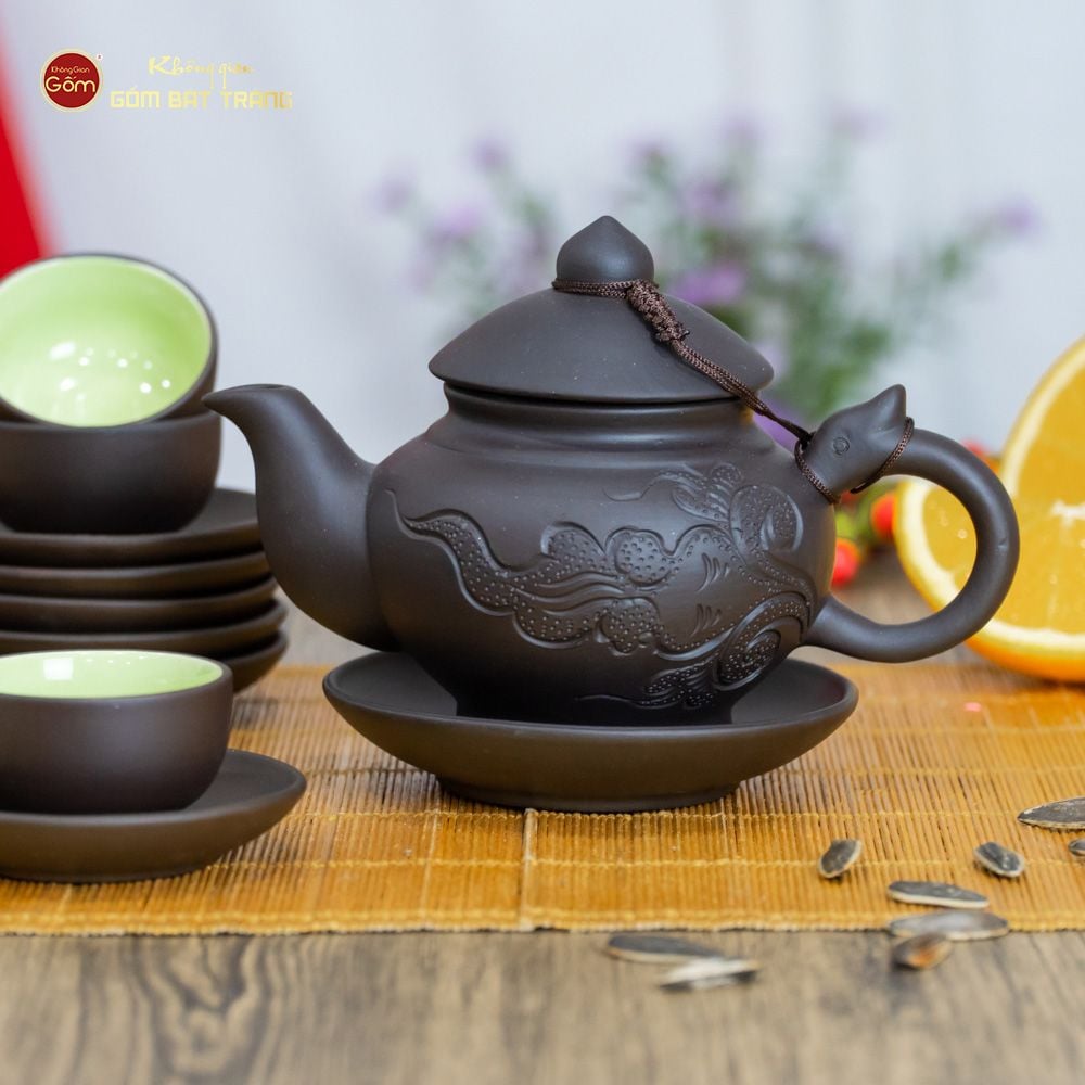 Bộ Ấm Trà Tử Sa Quai Rồng Tách Lót