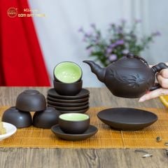 Bộ Ấm Trà Tử Sa Trúc Khắc Lá