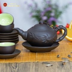 Bộ Ấm Trà Tử Sa Trúc Khắc Lá