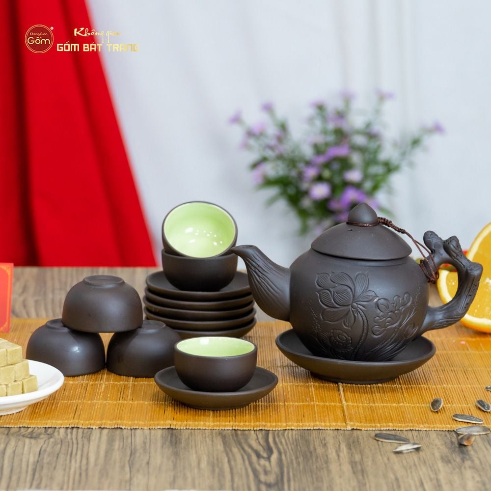 Bộ Ấm Trà Tử Sa Khắc Hoa Sen