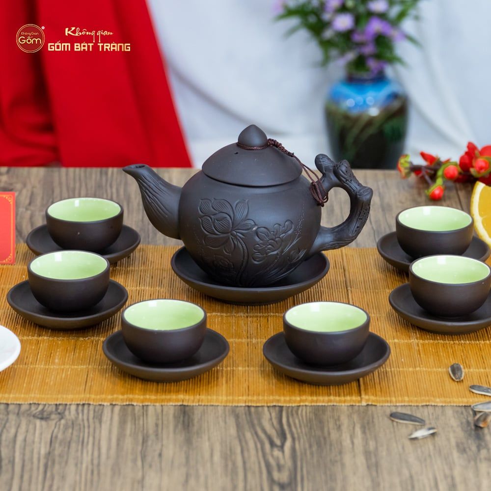 Bộ Ấm Trà Tử Sa Khắc Hoa Sen