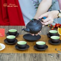 Bộ Ấm Trà Tử Sa Trúc Khắc Lá