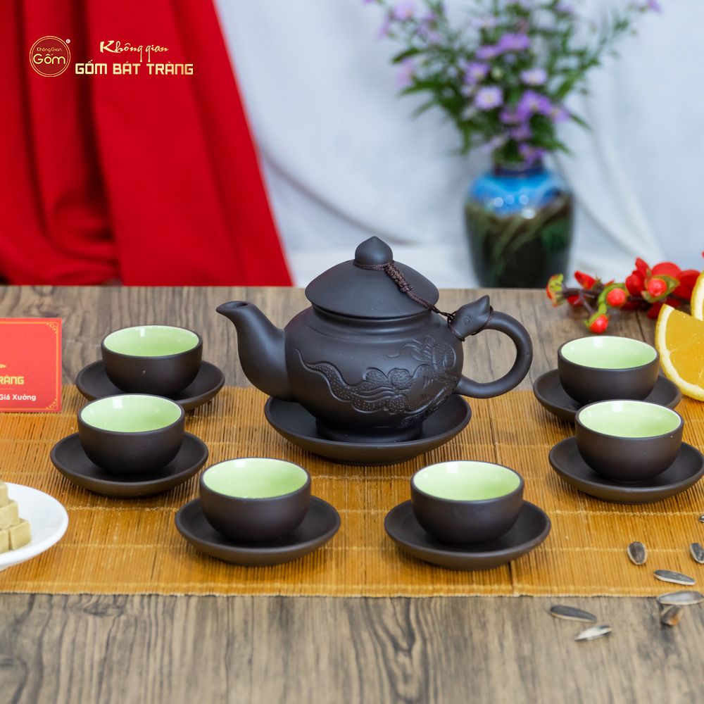 Bộ Ấm Trà Tử Sa Quai Rồng Tách Lót