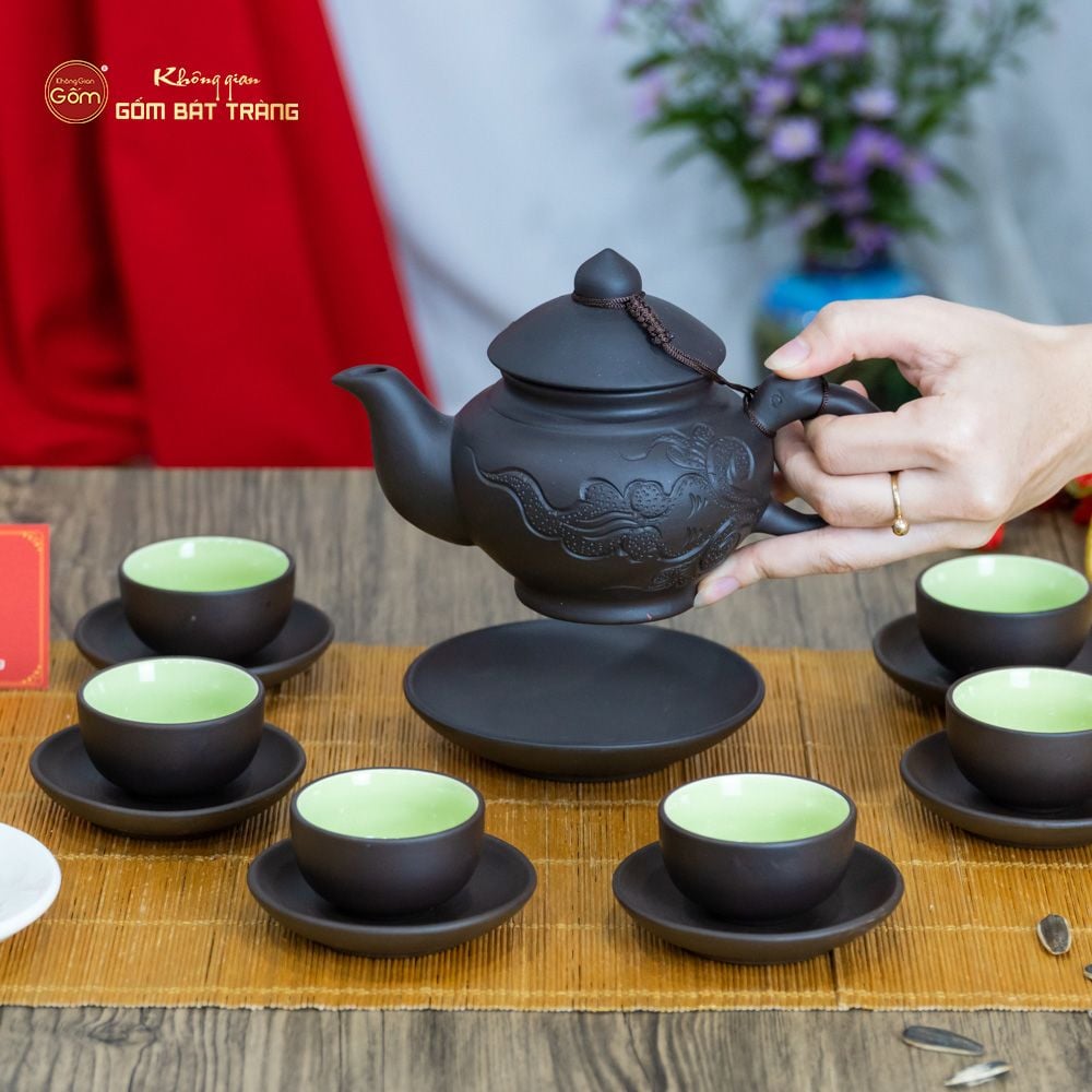 Bộ Ấm Trà Tử Sa Quai Rồng Tách Lót