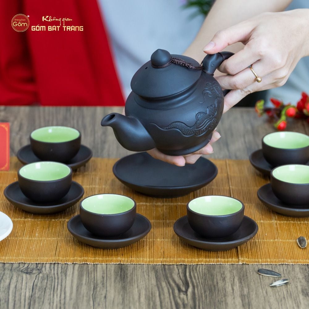 Bộ Ấm Trà Tử Sa Quai Rồng Tách Lót