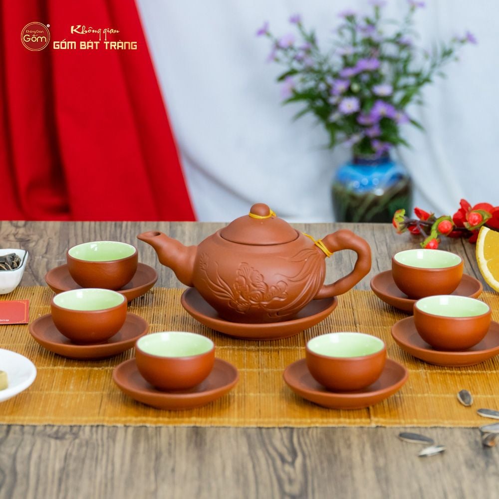 Bộ Ấm Trà Tử Sa Trúc Khắc Lá