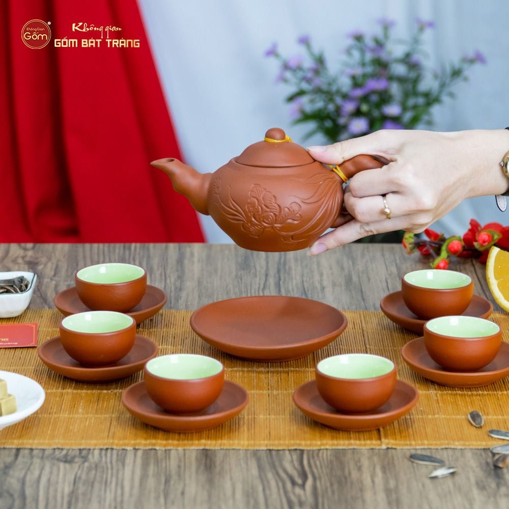 Bộ Ấm Trà Tử Sa Trúc Khắc Lá