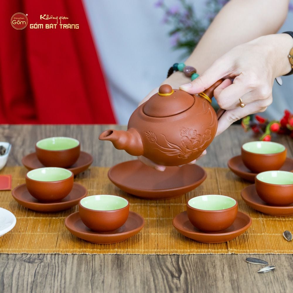 Bộ Ấm Trà Tử Sa Trúc Khắc Lá