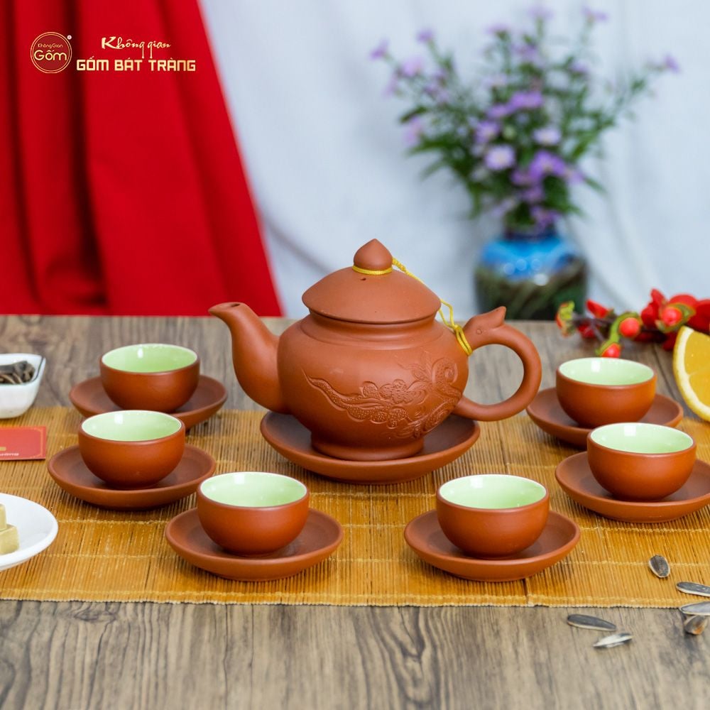 Bộ Ấm Trà Tử Sa Quai Rồng Tách Lót