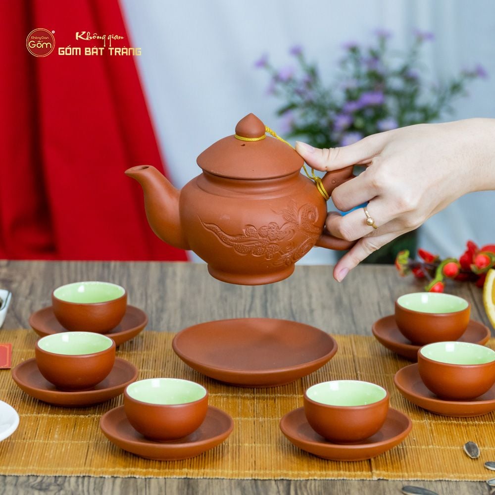 Bộ Ấm Trà Tử Sa Quai Rồng Tách Lót