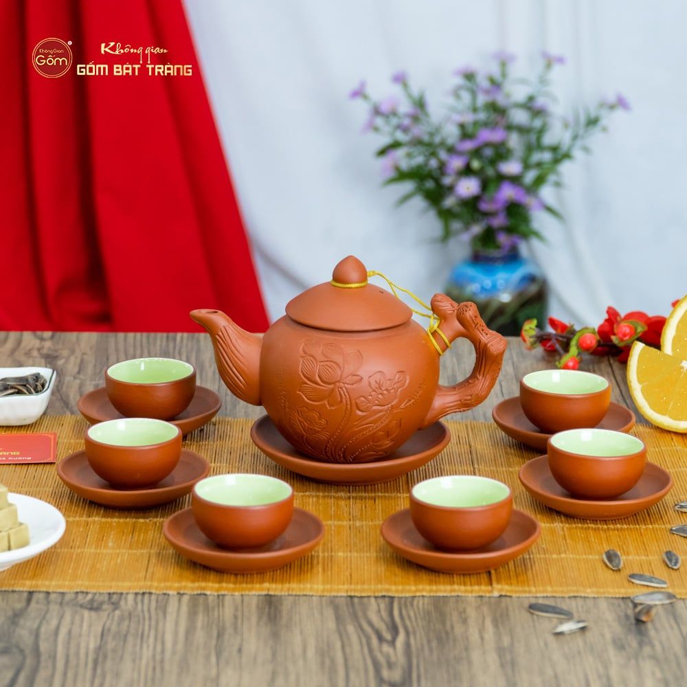 Bộ Ấm Trà Tử Sa Khắc Hoa Sen