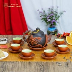 Bộ Ấm Trà Tử Sa Đắp Nổi Hoa Mẫu Đơn
