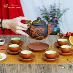 Bộ Ấm Trà Tử Sa Đắp Nổi Hoa Mẫu Đơn